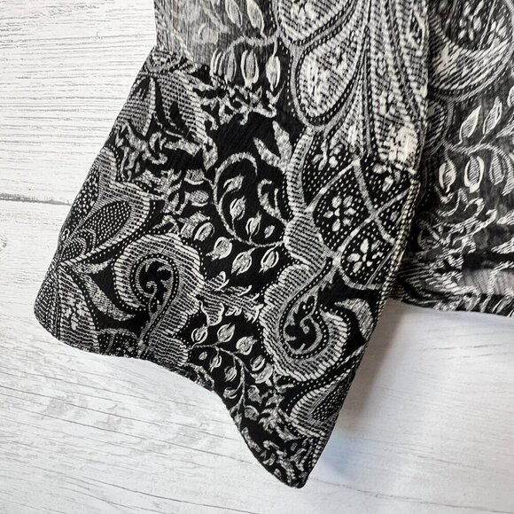 Charter Club Blouse Womens Size 8P Black Sheer Paisley Floral 100% Silk Goth - Picture 5 of 16